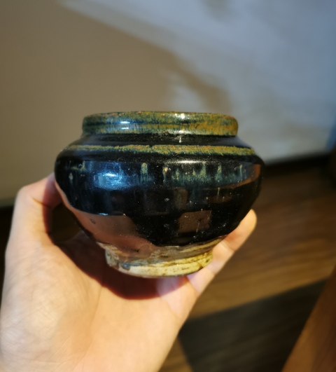 古玩陶瓷元代.磁州窯窯變黑釉豐肩茶入拍賣，當前價格496元