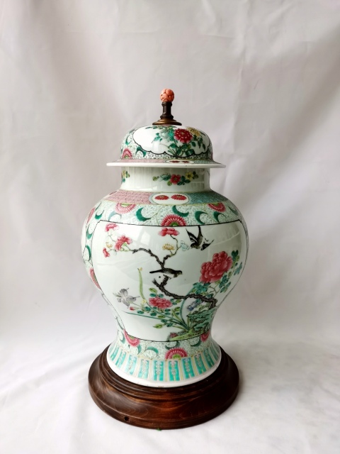 清 粉彩花鳥(niǎo)花卉紋將軍罐拍賣，當(dāng)前價(jià)格50000元
