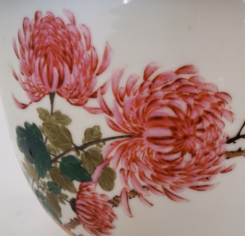 古玩陶瓷民國 洋彩花鳥花卉紋花盆拍賣,當前價格20000元