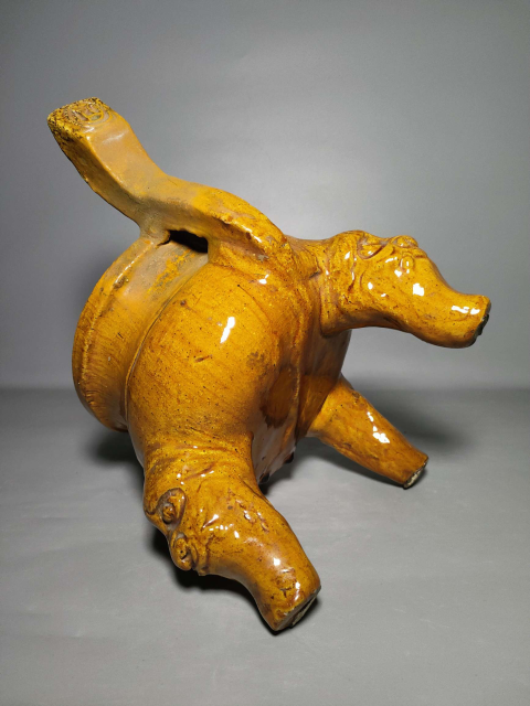 古玩陶瓷磁州窯黃釉雙耳三獸足爐拍賣，當(dāng)前價(jià)格900元