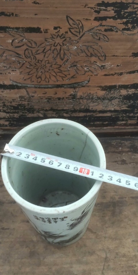 古玩陶瓷民國十七年墨彩竹紋帶詩文帽筒拍賣,當前價格3500元