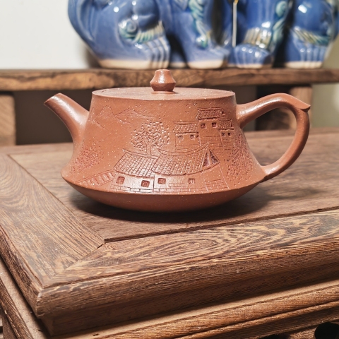 古玩雜項【高端茶壺】當代?名家趙地精制寶山礦降坡泥煙雨江南紫砂壺拍賣,當前價格4000元