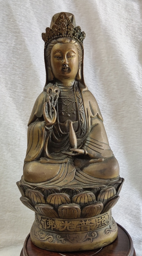 時代仏教美術 銅仏「観音菩薩坐像」觀音菩薩像・仏像・佛像 中国古玩 铜观音菩萨坐像