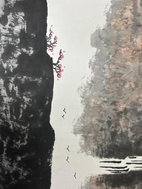 古玩字畫董鴻洲老師精品斗方《山泉圖》拍賣,當前價格498元