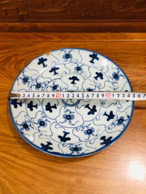 古玩陶瓷精品細路青花靈芝紋大盤拍賣，當前價格2888元