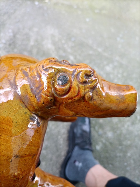 古玩陶瓷磁州窯黃釉雙耳三獸足爐拍賣，當(dāng)前價(jià)格900元