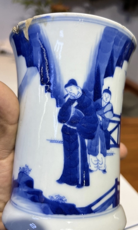 古玩陶瓷青花筆筒（修）拍賣，當前價格15800元