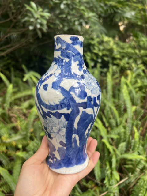 古玩陶瓷清中晚期哥釉青花鳳凰牡丹花紋瓶拍賣,當(dāng)前價格858元