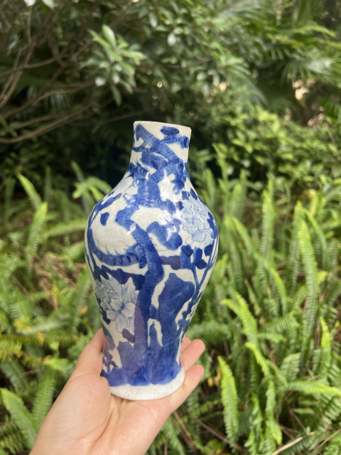 古玩陶瓷清中晚期哥釉青花鳳凰牡丹花紋瓶拍賣,當(dāng)前價格858元