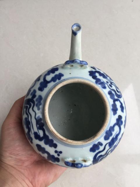 古玩陶瓷青花金魚藻紋提梁壺拍賣，當前價格900元