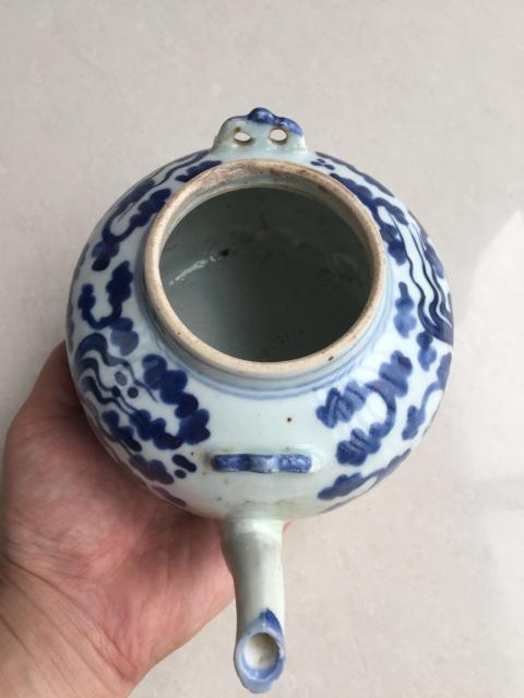 古玩陶瓷青花金魚藻紋提梁壺拍賣，當前價格900元