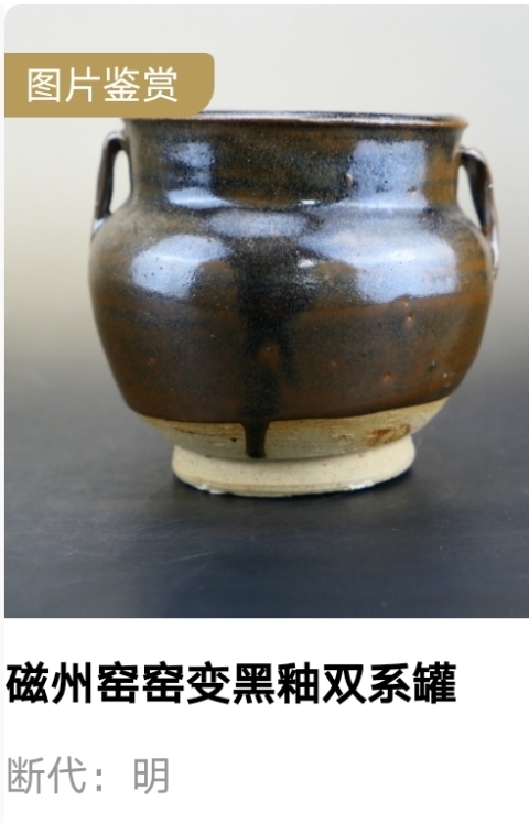古玩陶瓷【實(shí)物保真】明.窯變黑釉雙系罐拍賣，當(dāng)前價格698元