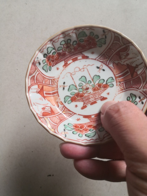 古玩陶瓷康熙.紅綠彩花籃盤拍賣,當前價格666元
