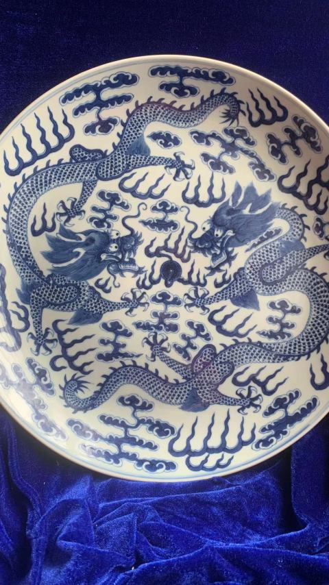 古玩陶瓷青花龍紋大盤拍賣，當(dāng)前價(jià)格168000元