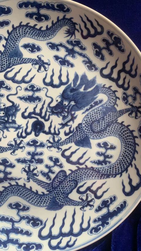 古玩陶瓷青花龍紋大盤拍賣，當(dāng)前價(jià)格168000元