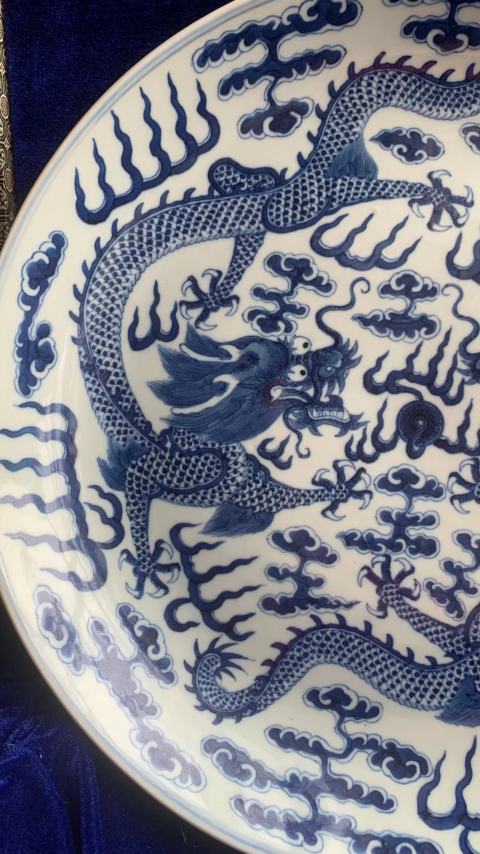 古玩陶瓷青花龍紋大盤拍賣，當(dāng)前價(jià)格168000元