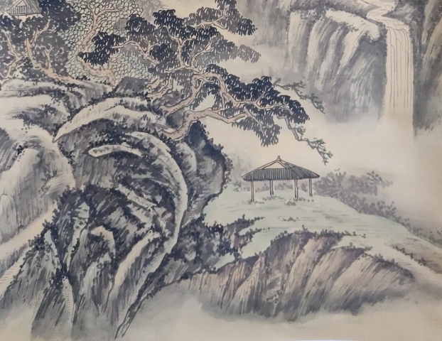 古玩字畫清末民初紹興山陰鄭慶觀瀑圖原裝舊裱立軸拍賣，當前價格2000元