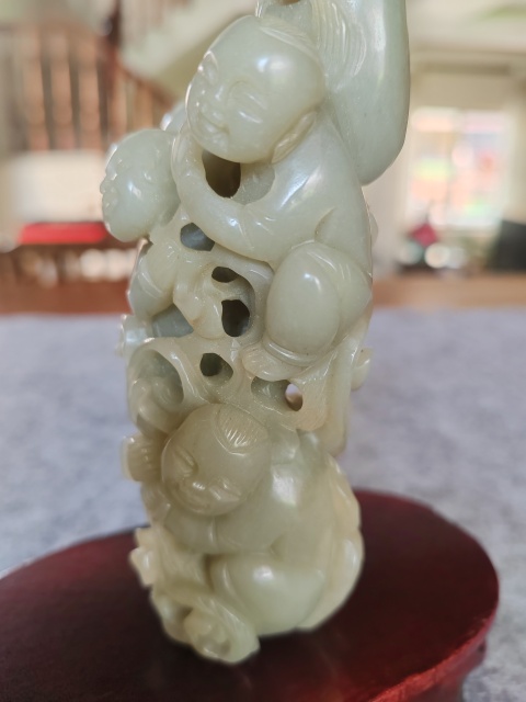 古玩玉器舊藏和田玉蘇工雕“童子獻壽”拍賣,當前價格3580元