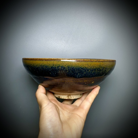 古玩陶瓷黑釉鐵銹斑紋大碗拍賣，當前價格38000元