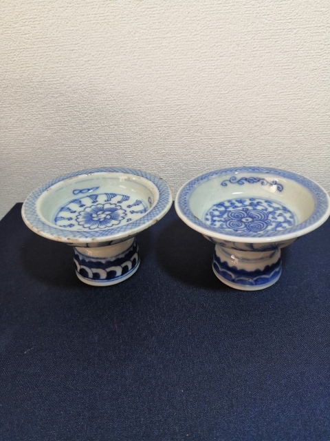 古玩陶瓷青花纏枝花紋高足貢盤拍賣,當前價格1300元