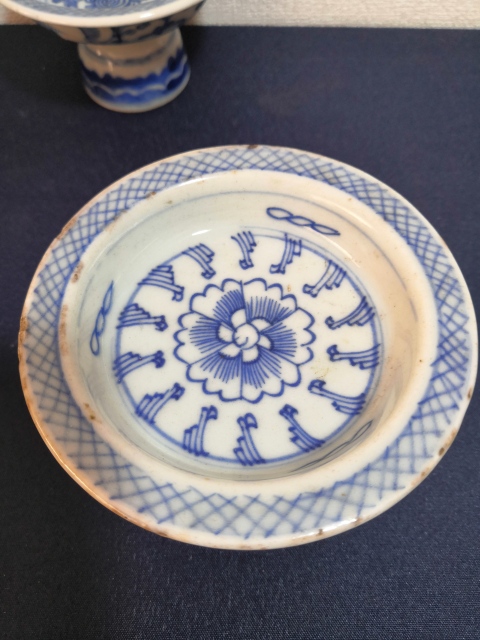 古玩陶瓷青花纏枝花紋高足貢盤拍賣,當前價格1300元