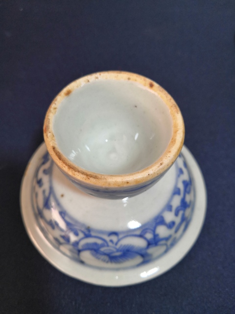 古玩陶瓷青花纏枝花紋高足貢盤拍賣,當前價格1300元