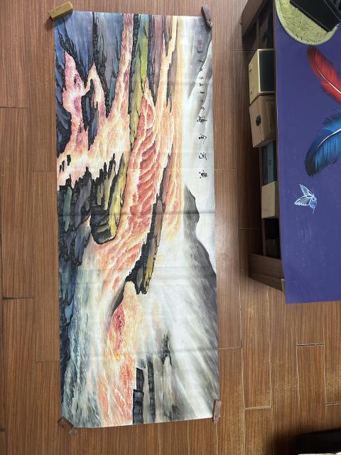 古玩字畫吳成建老師精品國畫《黃河》拍賣,當前價格850元