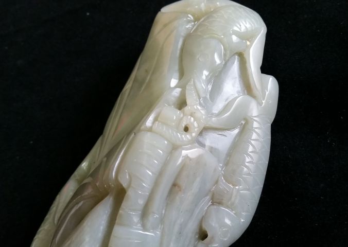 古玩玉器和田玉雕“漁翁得利”擺件拍賣,當前價格3880元
