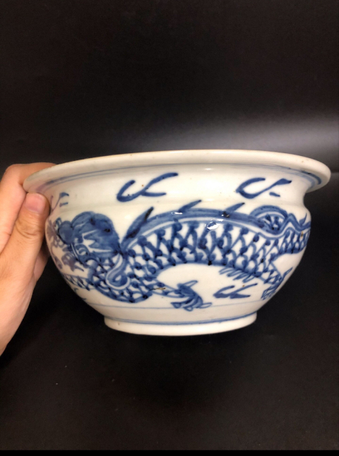 古玩陶瓷青花雙龍戲珠大香爐拍賣，當前價格3900元
