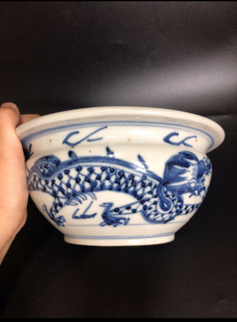 古玩陶瓷青花雙龍戲珠大香爐拍賣，當前價格3900元
