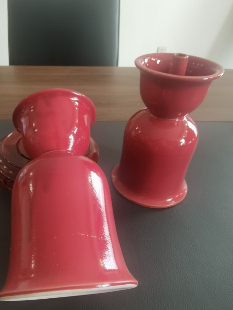 古玩陶瓷胭脂紅燭臺拍賣,當前價格198元