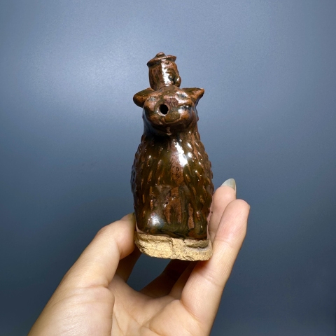 古玩陶瓷磁州窯醬釉騎鹿仙人造像拍賣,當前價格260元