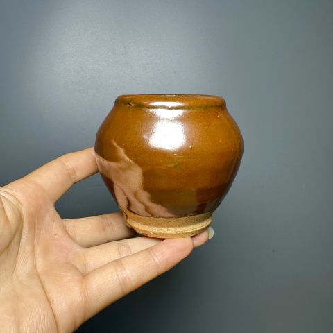 古玩陶瓷元代磁州窯紫金釉蓋罐拍賣,當前價格1580元