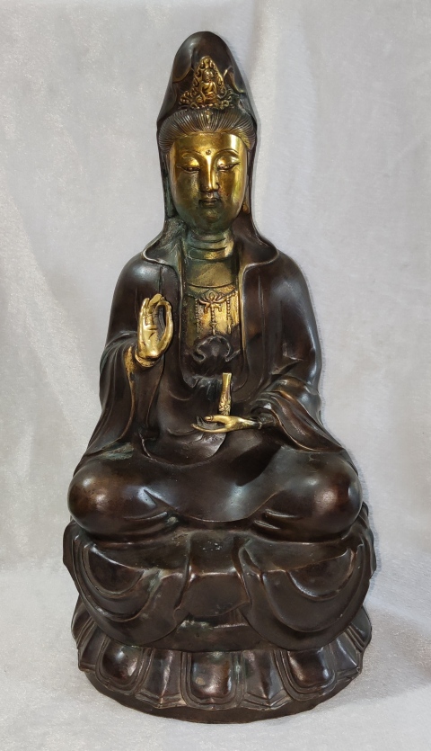 古玩雜項銅鎏金觀音菩薩座像拍賣，當前價格880元