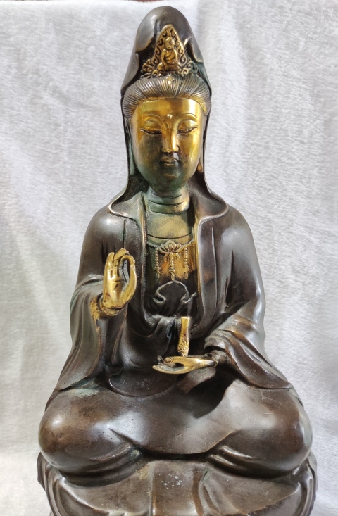 古玩雜項銅鎏金觀音菩薩座像拍賣，當前價格880元