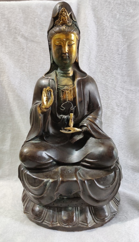 古玩雜項銅鎏金觀音菩薩座像拍賣，當前價格880元