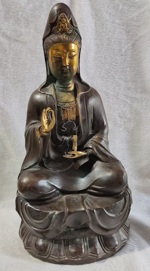 古玩雜項銅鎏金觀音菩薩座像拍賣，當前價格880元