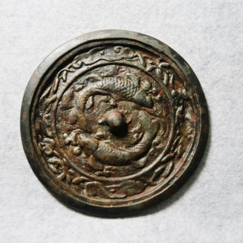 古玩銅器遼金雙魚銅鏡 大名譽(yù)品銅鏡拍賣，當(dāng)前價(jià)格4888元
