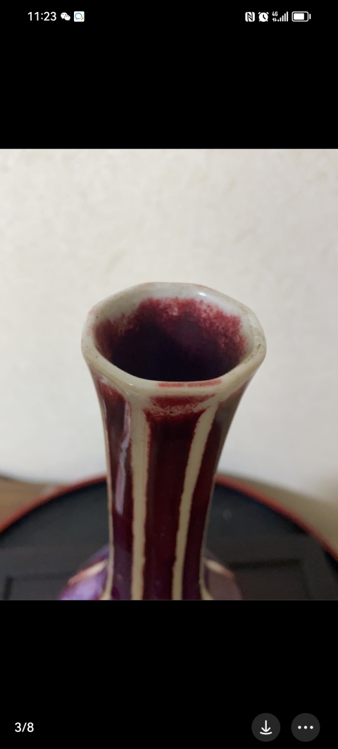 古玩陶瓷晚清民國窯變紅釉長頸瓶拍賣,當前價格2800元