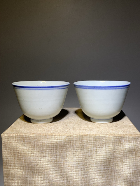 古玩陶瓷青花線條紋杯一對(duì)拍賣，當(dāng)前價(jià)格0元