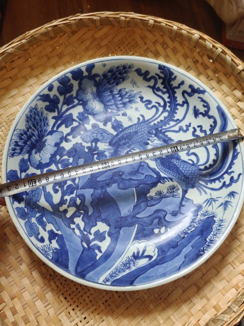 大清康熙年製青花花鳥文盤　 時代物 骨董 青花　箱付き 域鉴古玩】清康熙青花凤凰牡丹纹大盘拍卖价格/图片/值多少钱