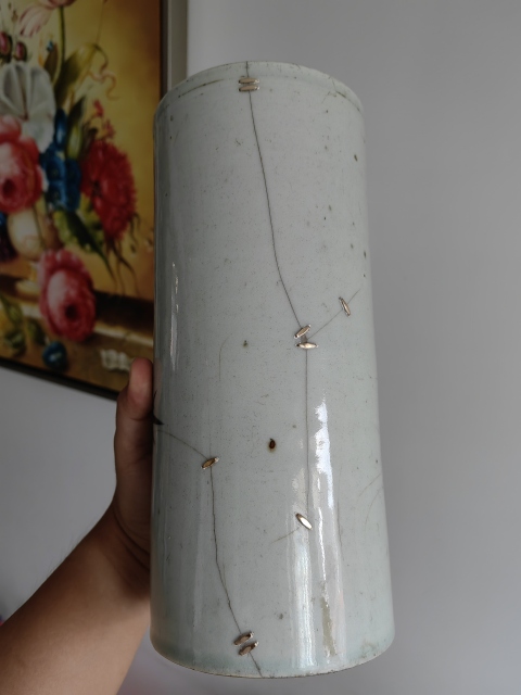古玩陶瓷民國十七年墨彩竹紋帶詩文帽筒拍賣,當前價格3500元