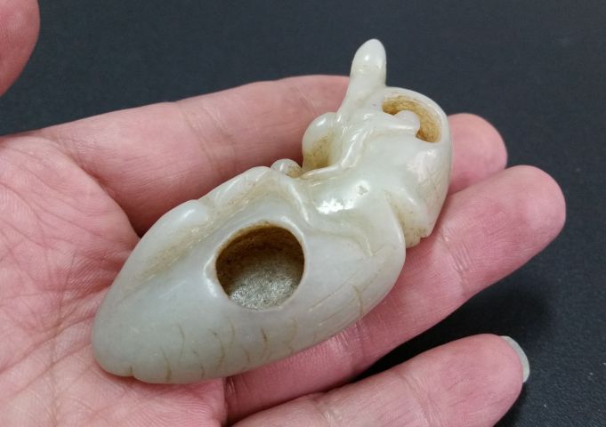 古玩玉器和田玉雕“鶴銜靈芝”水盂拍賣，當前價格580元