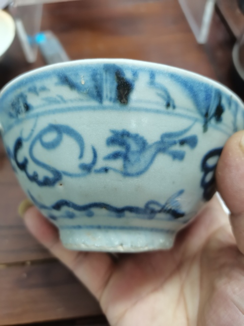 古玩陶瓷青花天馬行空荷花蓮心碗拍賣,當前價格3000元