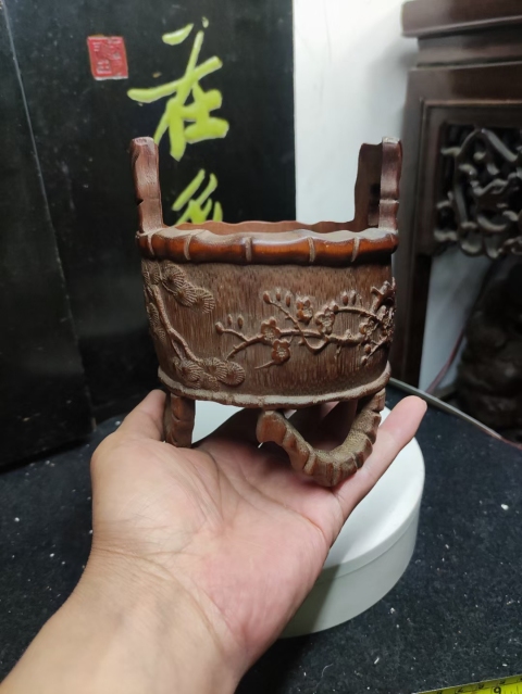 古玩雜項(特價)精品竹雕歲寒三友香爐拍賣,當前價格480元