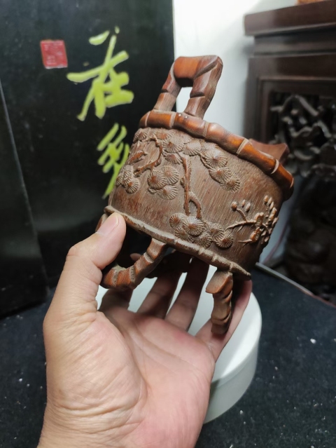古玩雜項(特價)精品竹雕歲寒三友香爐拍賣,當前價格480元