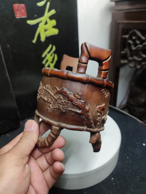 古玩雜項(特價)精品竹雕歲寒三友香爐拍賣,當前價格480元