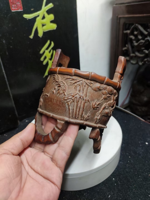 古玩雜項(特價)精品竹雕歲寒三友香爐拍賣,當前價格480元