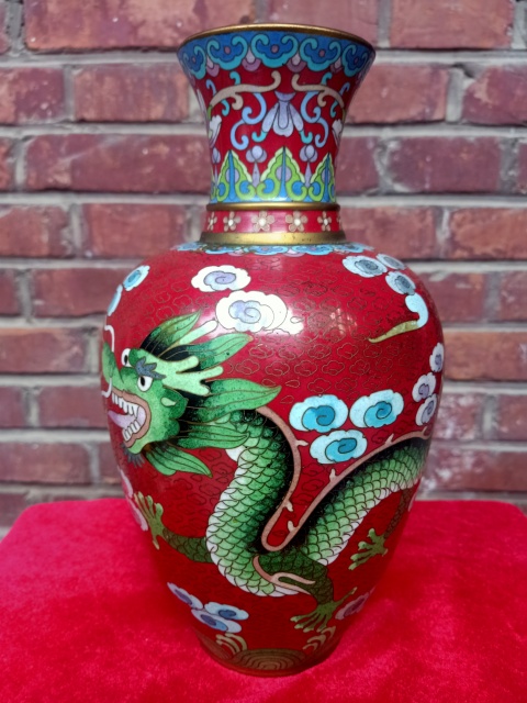 古玩雜項創匯?銅胎掐絲琺瑯花瓶拍賣,當前價格1500元