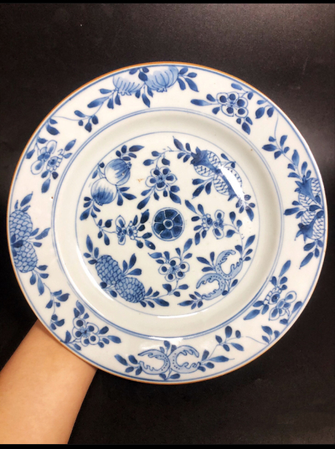 古玩陶瓷清康熙·精品青花三多紋飾折沿盤拍賣，當前價格3288元
